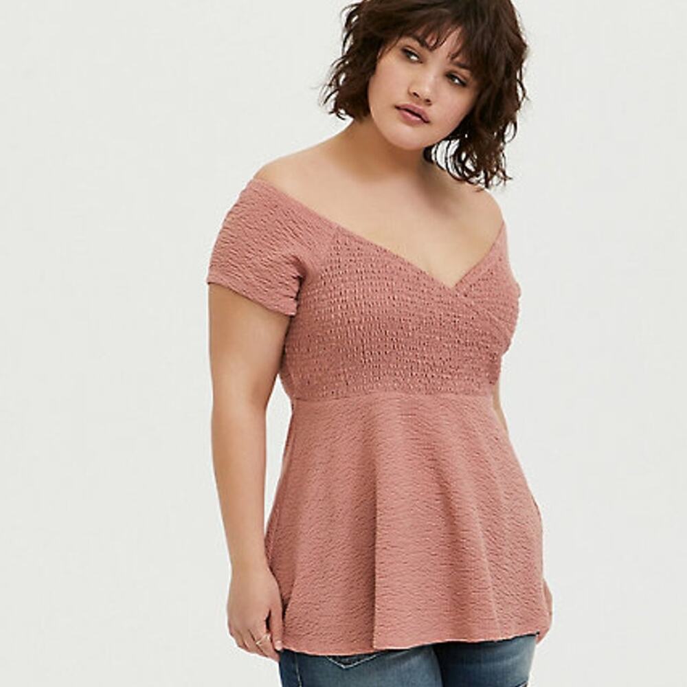 Torrid Ash Rose Textured Off Shoulder Top Womens Size 2X Faux Wrap Babydoll